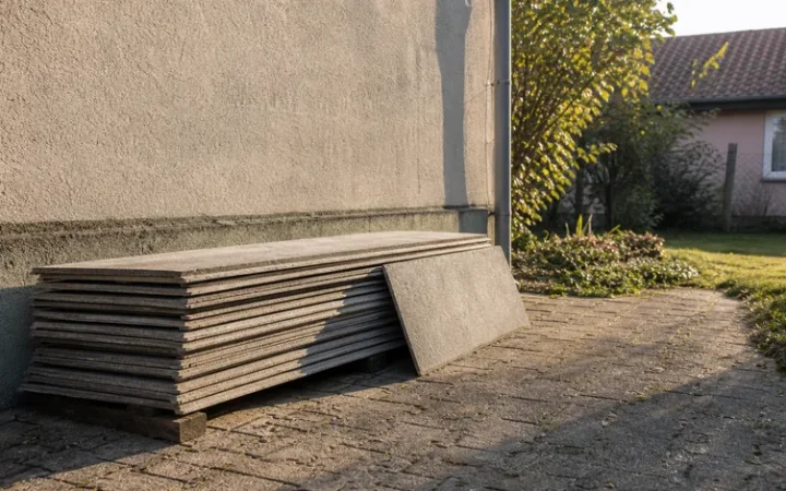 Zvětralá vlnitá eternitová střešní krytina na starším domě jako typický příklad materiálu s podezřením na azbest